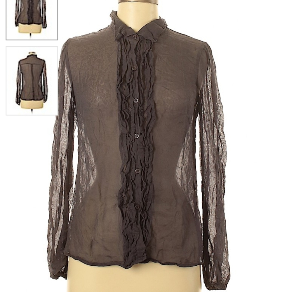 Ladies Sheer Dusty Purple Silk Blouse Size 8